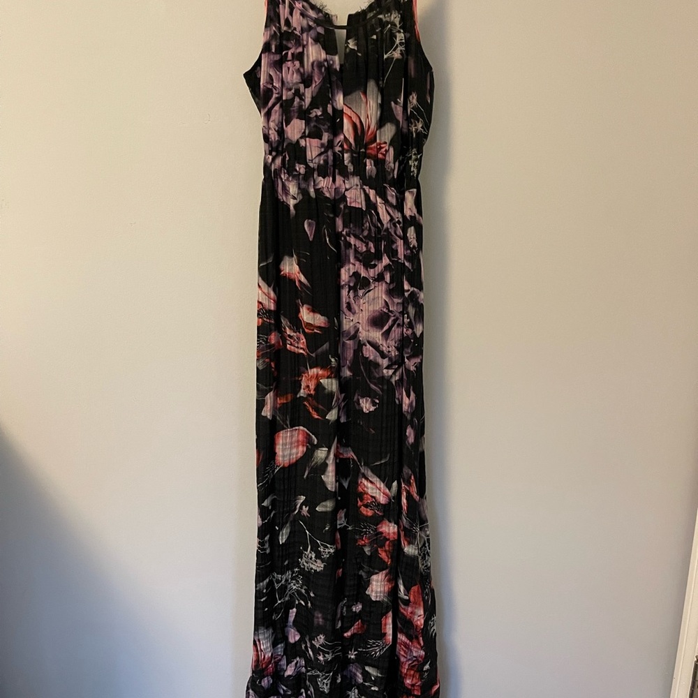 Theory Dress Long Black wPink Floral Print Dress  Size P